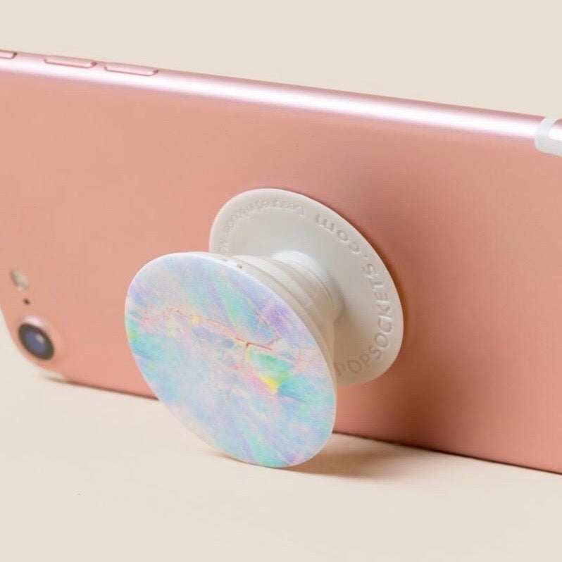 Mobile accessory expanding hand-grip and stand Popsocket in opal print