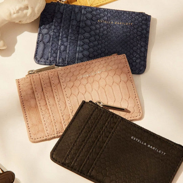 Card Holder Purse Faux Leather in Blush Pink Snake Effect