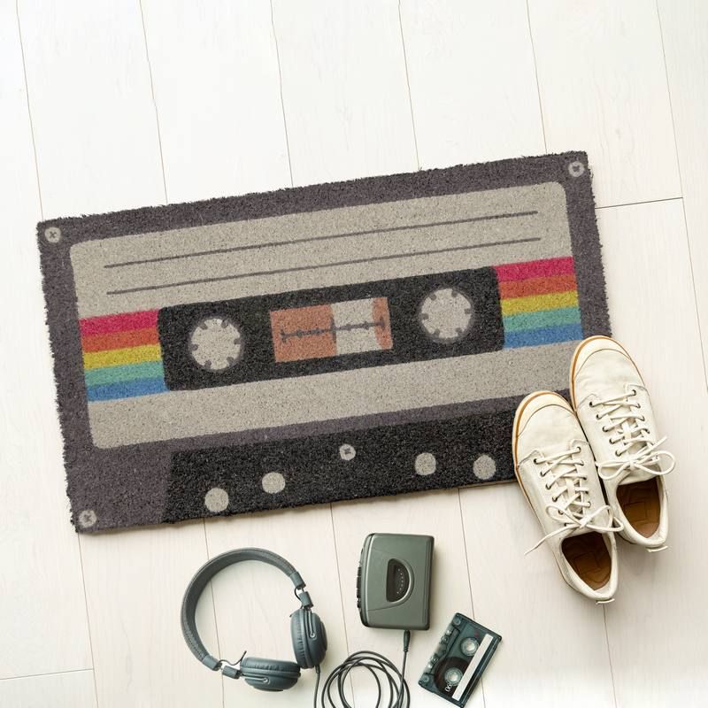 Doormat Cassette Tape Retro Black & White