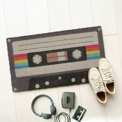 Doormat Cassette Tape Retro Black & White