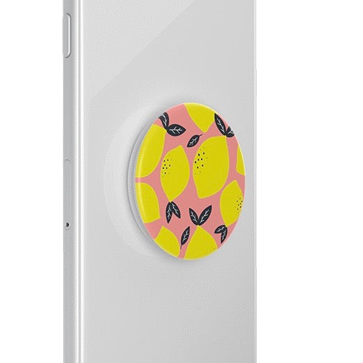 Mobile accessory expanding hand-grip and stand Popsocket in lemon illustration