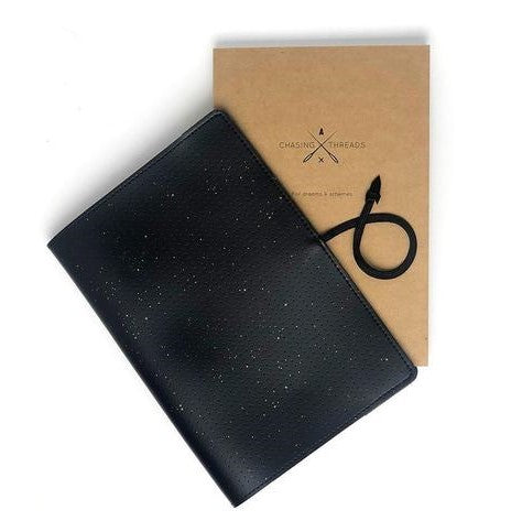 Customisable Notebook Cross-stitch Constellation Star Sign in Black Vegan Leather