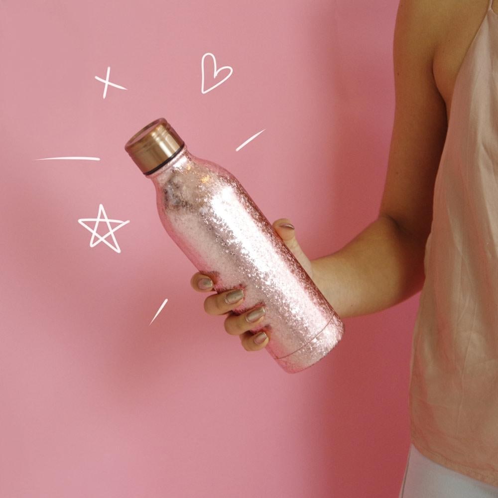 Water Bottle Insulated Leak Proof Double Walled 500ml in Rose Gold Sparkle