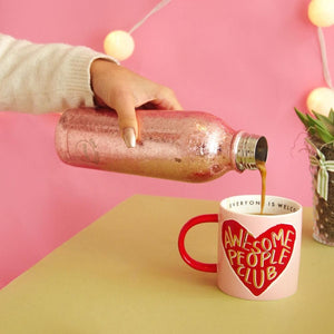 Water Bottle Insulated Leak Proof Double Walled 500ml in Rose Gold Sparkle