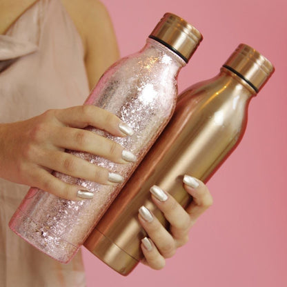 Water Bottle Insulated Leak Proof Double Walled 500ml in Rose Gold Sparkle