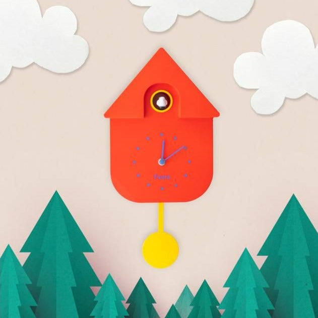 Cuckoo Wall Clock Red Yellow Pendulum