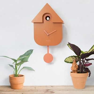 Cuckoo Wall Clock Terracotta Orange Pendulum