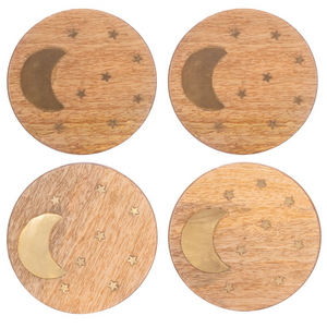Wooden Coasters Crescent Phases of the Moon & Stars - Set of 4