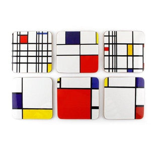 Coasters Mondrian Set of 6 in Red White Black Blue and Yellow