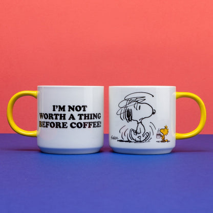 Snoopy Mug with Peanuts Comic Coffee White and Yellow