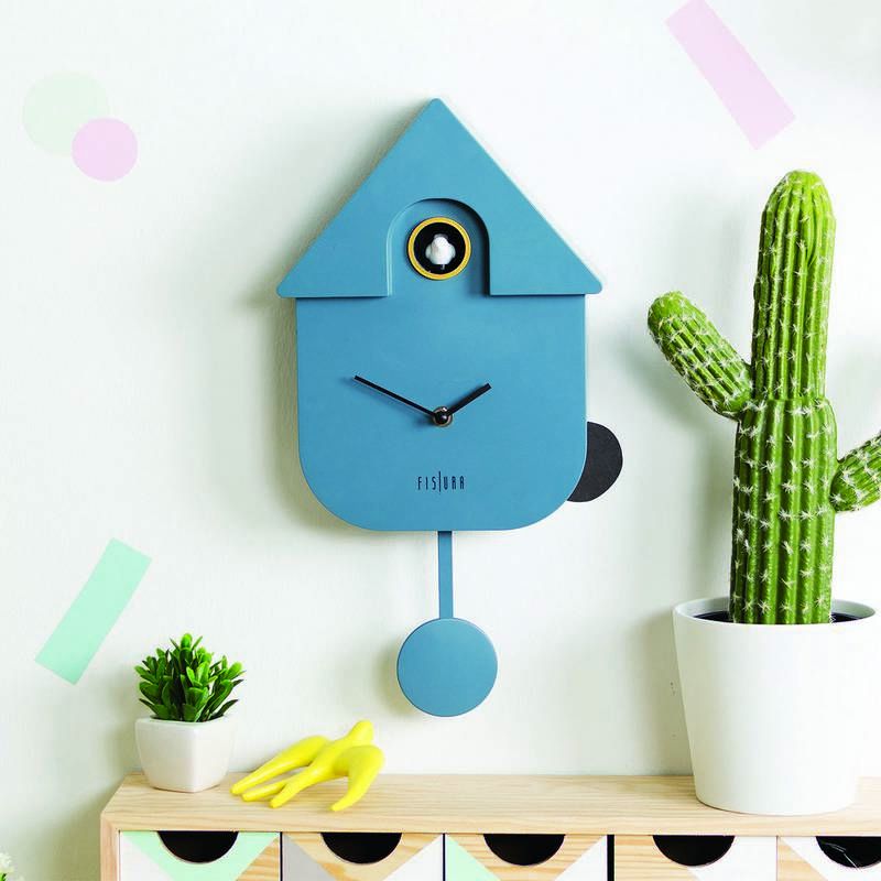 Wall Clock Musical Cuckoo House & Bird in Blue