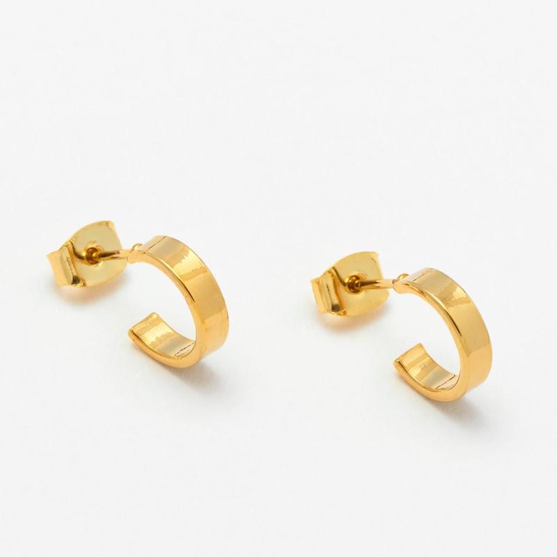 Earrings Mini Flat Edge Hoop Gold Plated