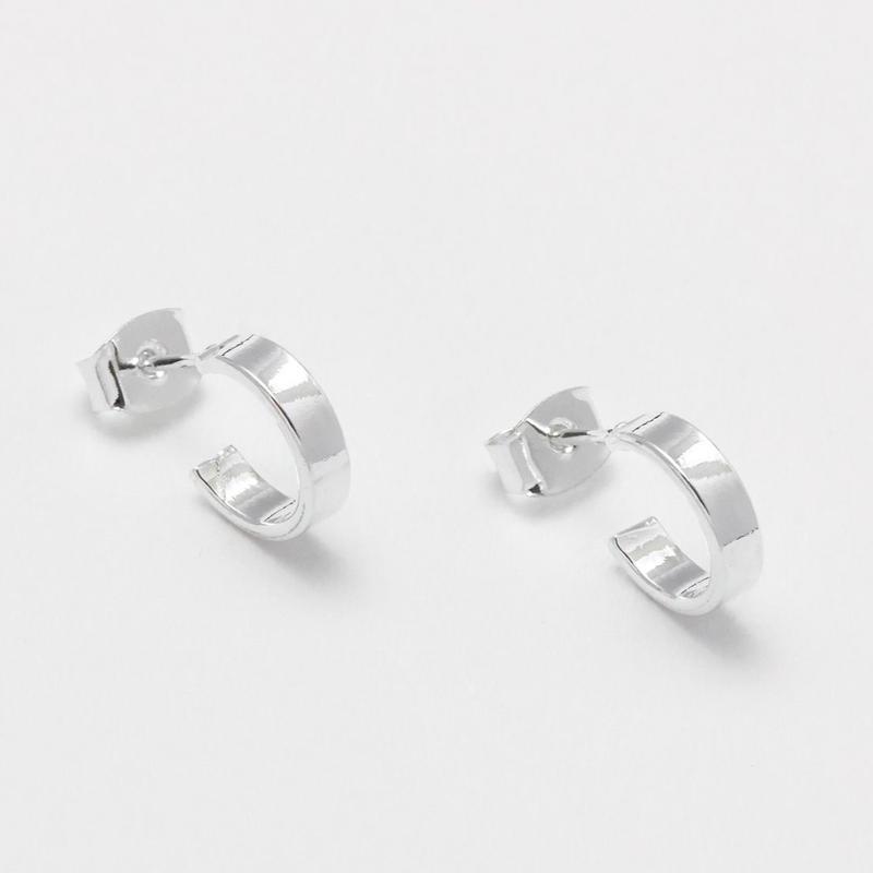 Earrings Mini Flat Edge Hoop Silver Plated