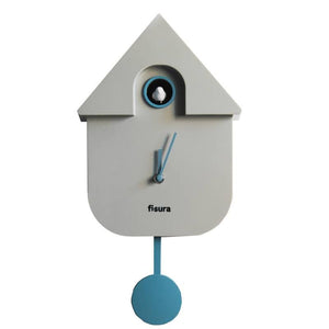 Wall Clock Musical Cuckoo House & Bird in Grey & Blue