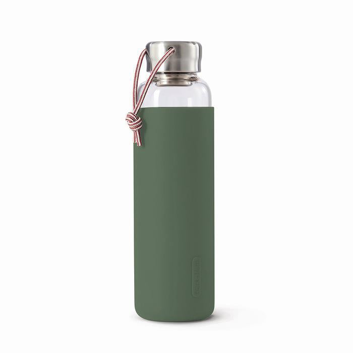 Water Bottle Glass Leak Proof Lightweight with Olive Green Protective Sleeve 600ml