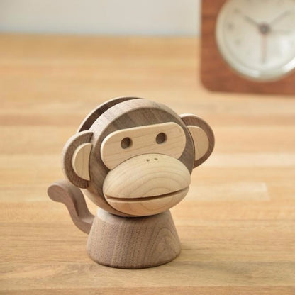 Glasses Holder Card Holder and Phone Holder Desk Tidy | Fortune Wealth Symbol Monkey in Wood