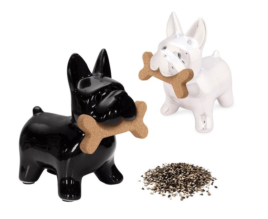 Salt & Pepper Set Dog with Bone in Black & White