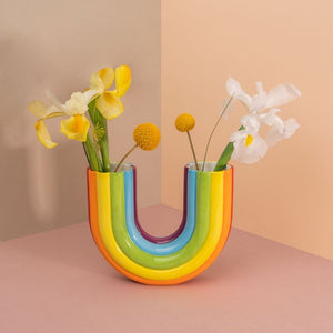 Rainbow Vase Ceramic Double Rainbow Bright Multicoloured Vase