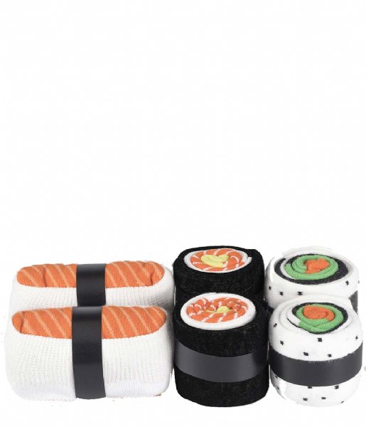 Sushi Sock Salmon Lovers in Black White Orange Green