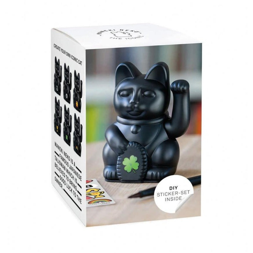 Lucky Cat Waving Arm 'Maneki-Neko' Good Fortune Black DIY Sticker