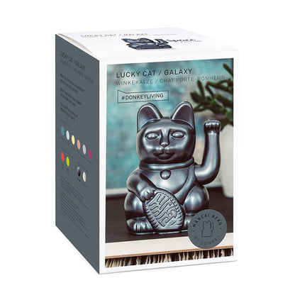 Lucky Cat Waving Arm 'Maneki-Neko' Good Fortune Metallic Grey