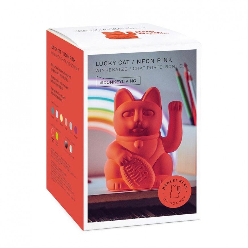 Lucky Cat Waving Arm 'Maneki-Neko' Good Fortune Neon Pink