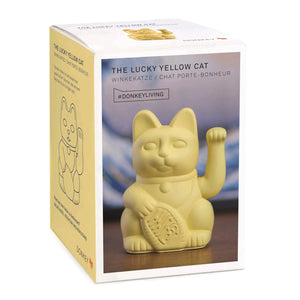 Lucky Cat Waving Arm 'Maneki-Neko' Good Fortune Yellow
