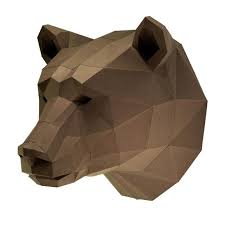 Wall Art DIY Papercraft Bear Head in 3D Design Paper Puzzle in Brown