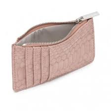 Card Holder Purse Faux Leather in Blush Pink Snake Effect