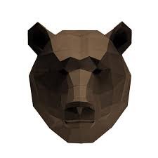 Wall Art DIY Papercraft Bear Head in 3D Design Paper Puzzle in Brown