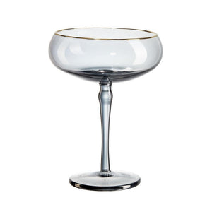 2Pk Black Tint Martini Glasses Gold Trim