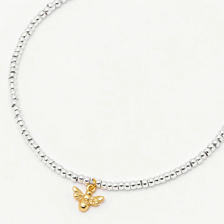 Bee Charm Beaded Friendship Bracelet Gold & Silver Plated Adjustable