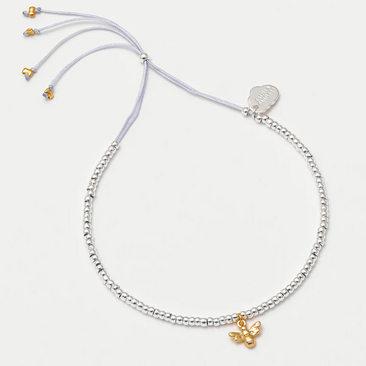 Bee Charm Beaded Friendship Bracelet Gold & Silver Plated Adjustable