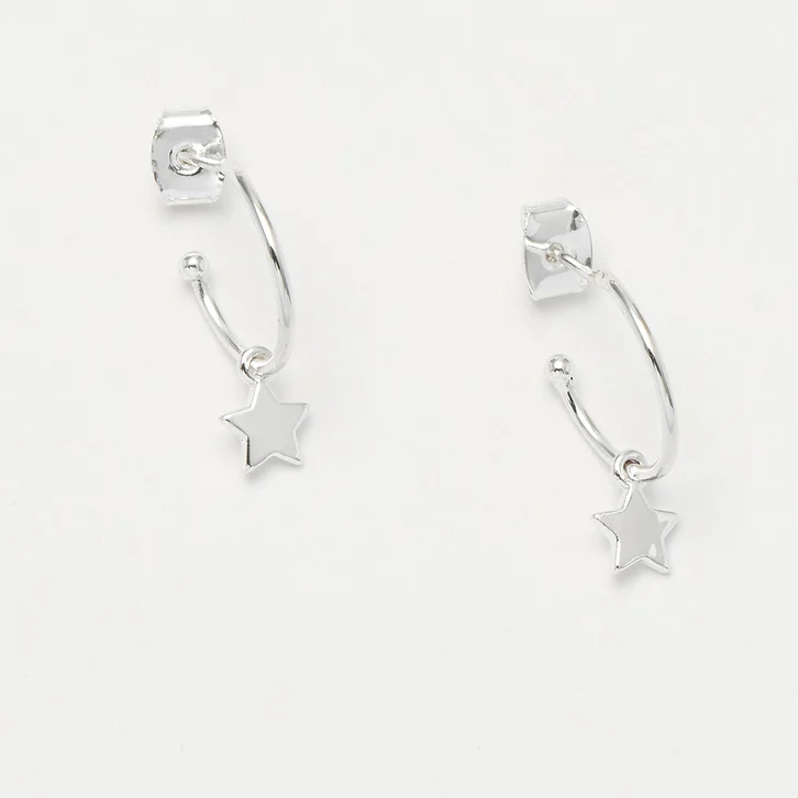Earrings Star Drop Hoop Silver Plated