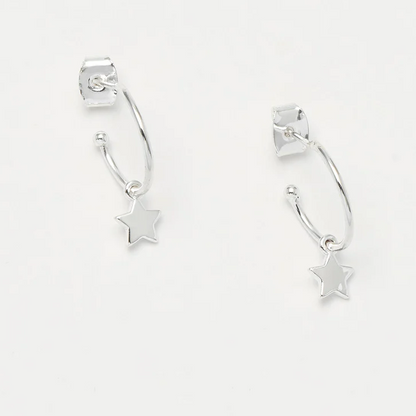 Earrings Star Drop Hoop Silver Plated