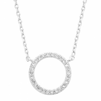 Necklace with a encrusted circle pendant in silver