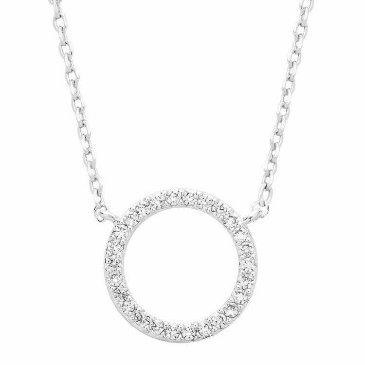 Necklace with a encrusted circle pendant in silver