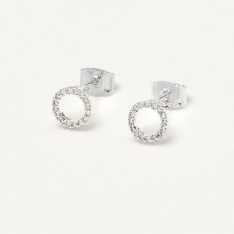 Earrings Pave Circle Studs Silver Plated