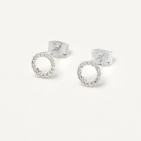 
            
                Load image into Gallery viewer, Earrings Pave Circle Studs Silver Plated
            
        