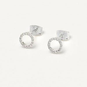 Earrings Pave Circle Studs Silver Plated
