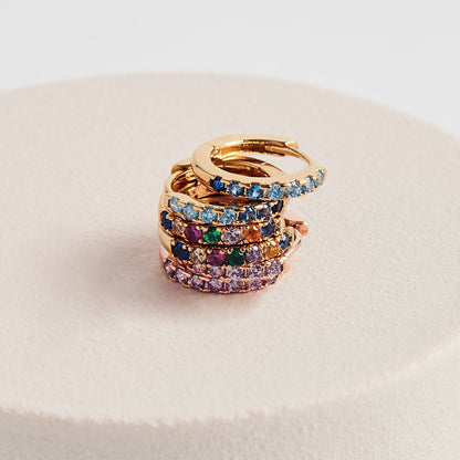 Earrings CZ Mini Hoop Ombre Blue Gold Plated