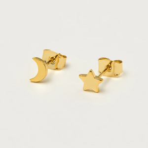 Moon & Star Stud Earrings Gold Plated Estella Bartlett