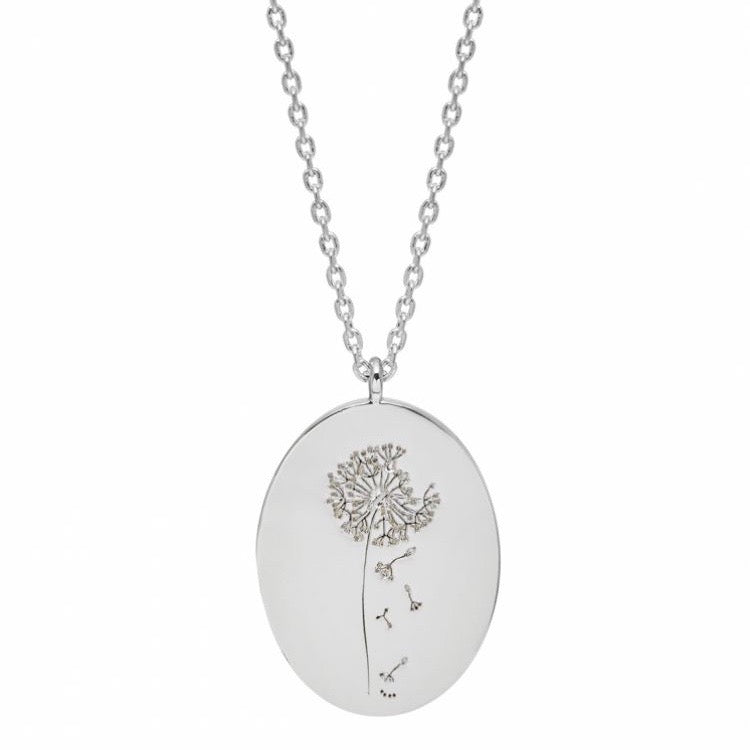 Necklace with a dandelion pendant in silver