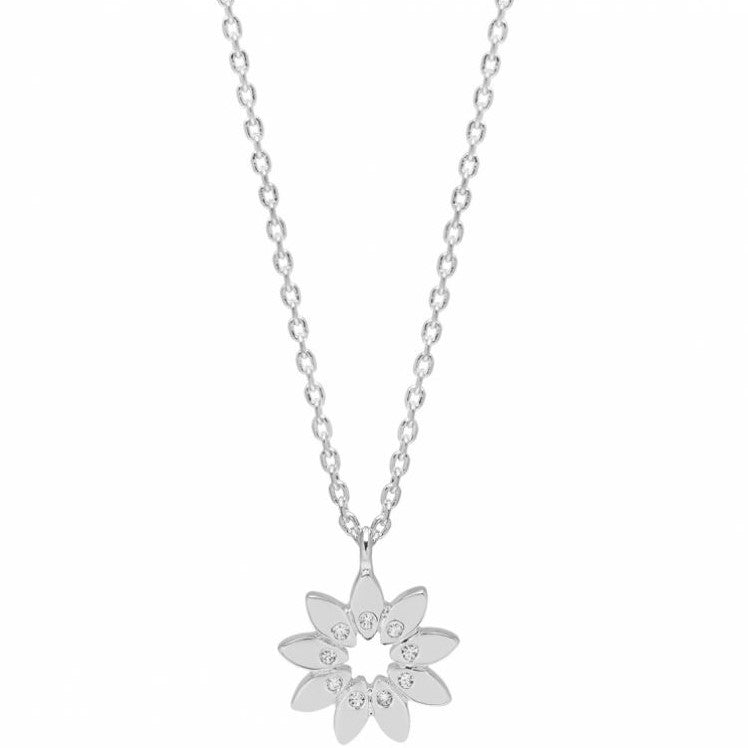 Necklace Flower Charm with Cubic Zirconia Silver Plated