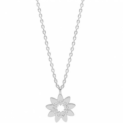 Necklace Flower Charm with Cubic Zirconia Silver Plated