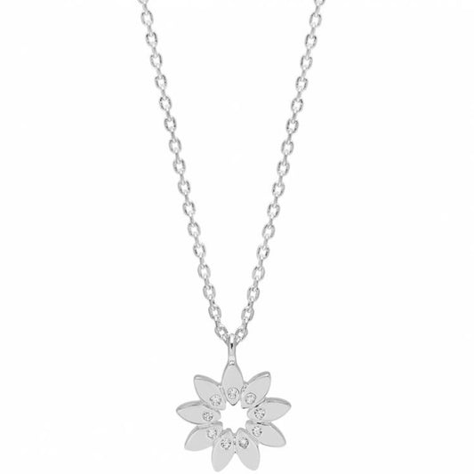 Necklace Flower Charm with Cubic Zirconia Silver Plated