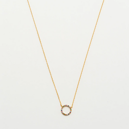 Necklace Rainbow Cubic Zirconia Circle Charm Gold Plated