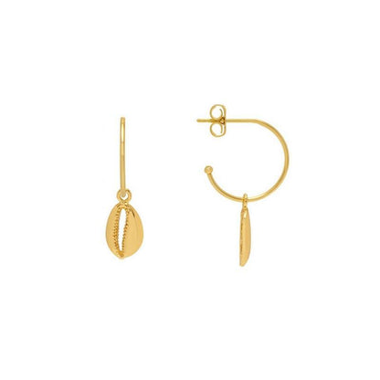 Earrings Shell Drop Hoop Gold Plated