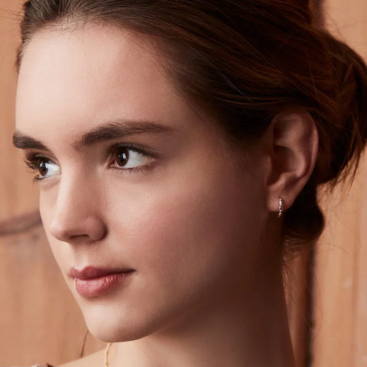 Hoop Earrings Granulated Huggie Silver Plated