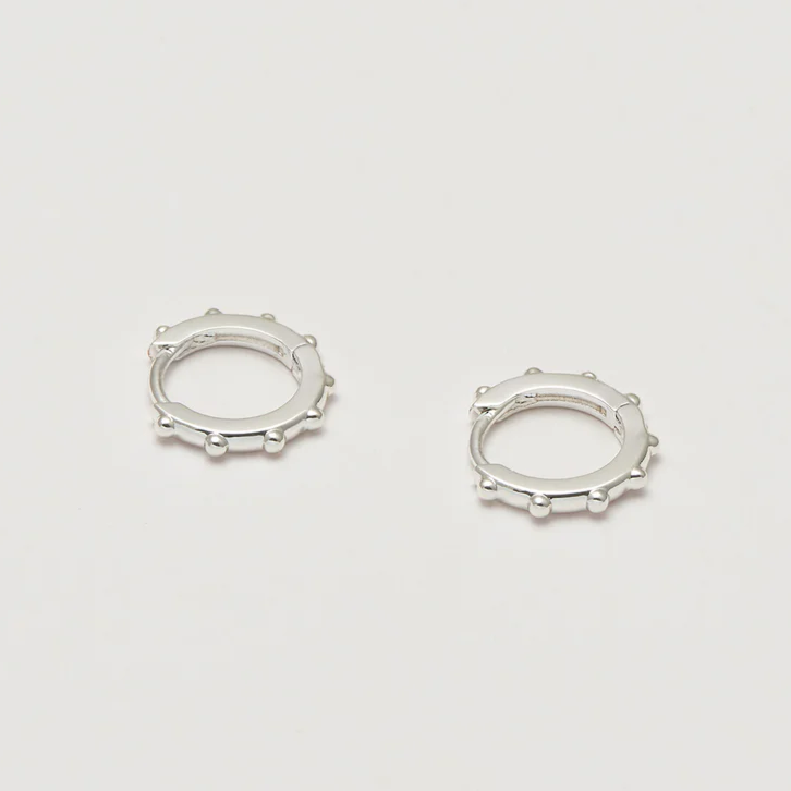 Hoop Earrings Granulated Huggie Silver Plated